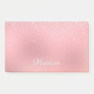 Girly Blush Pink Silver Glitter Personalized Name Post-it Notes