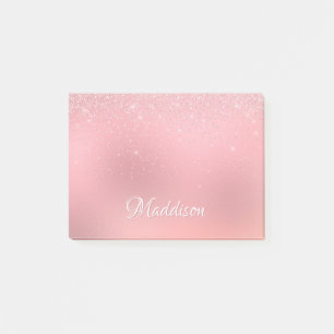 Girly Blush Pink Silver Glitter Personalized Name Post-it Notes