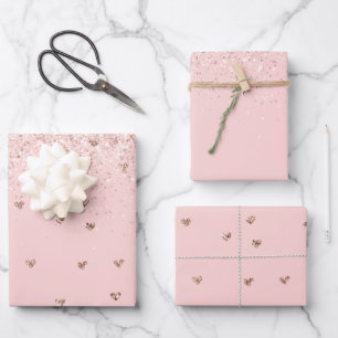 Girly Blush Pink Sparkle Glitter Hearts Wrapping Paper Sheet