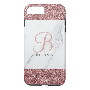 Girly Blush Pink Sparkle Glitter Marble Monogram Case-Mate iPhone Case