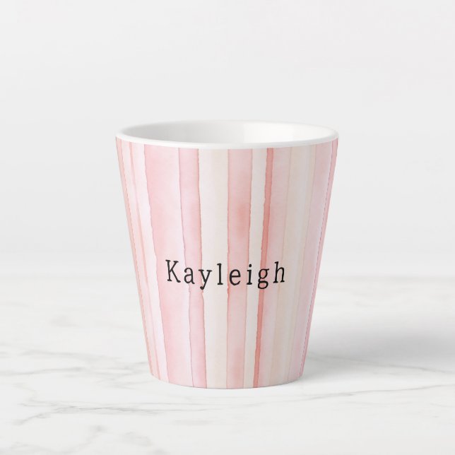Girly Blush Pink Stripes Latte Mug (Front)