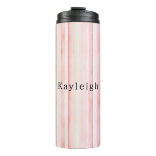 Girly Blush Pink Stripes Thermal Tumbler