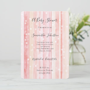Girly Blush Pink Stripes White Dots Baby Shower Invitation