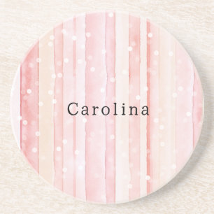Girly Blush Pink Stripes White Dots Birthday Coaster