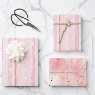 Girly Blush Pink Stripes White Dots Birthday Wrapping Paper Sheet