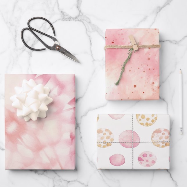 Girly Blush Pink Tie Dye Wrapping Paper Sheet (Front)