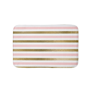 Girly Blush Pink, White and Gold Foil Pattern Bath Mat