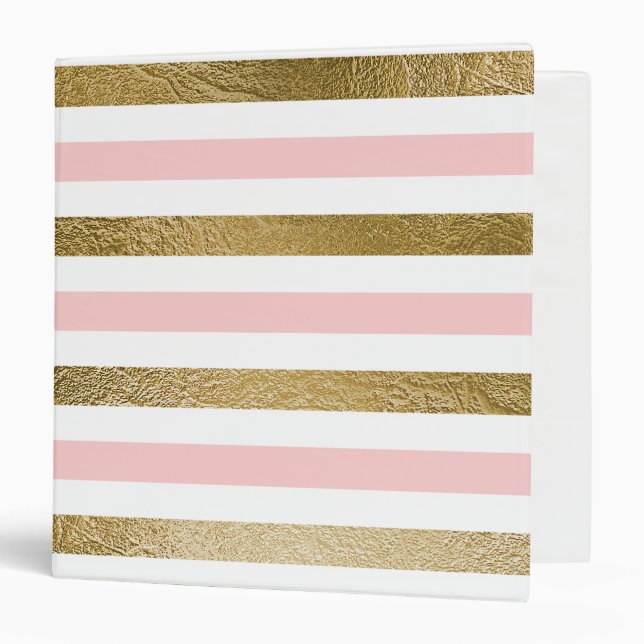 Girly Blush Pink, White and Gold Foil Pattern Binder (Front/Inside)