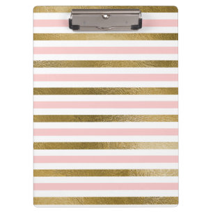 Girly Blush Pink, White and Gold Foil Pattern Clipboard