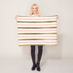 Girly Blush Pink, White and Gold Foil Pattern Fleece Blanket