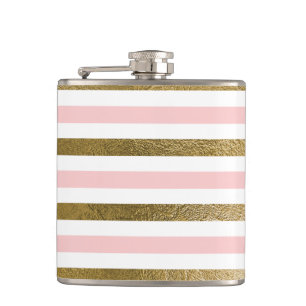 Girly Blush Pink, White and Gold Foil Pattern Hip Flask