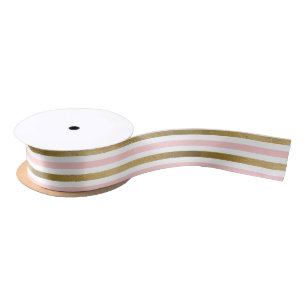 Girly Blush Pink, White and Gold Foil Pattern Satin Ribbon
