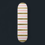 Girly Blush Pink, White and Gold Foil Pattern Skateboard<br><div class="desc">Rose Gold - Blush Pink,  White and Gold Foil Striped Pattern for a modern cute and girly gift.</div>