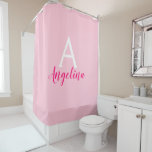 Girly Blush Pink, White & Hot Pink Monogram Name<br><div class="desc">Personalized monogram girly pale blush pink shower curtain with white and hot pink writing. This pretty shower curtain can be easily personalized with your own custom first name and monogram initial. You can even change the text colour and font style using the customize option.</div>