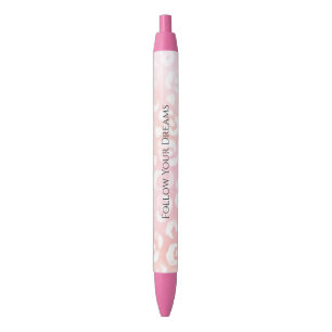 Girly Blush Pink White Leopard Animal Black Ink Pen