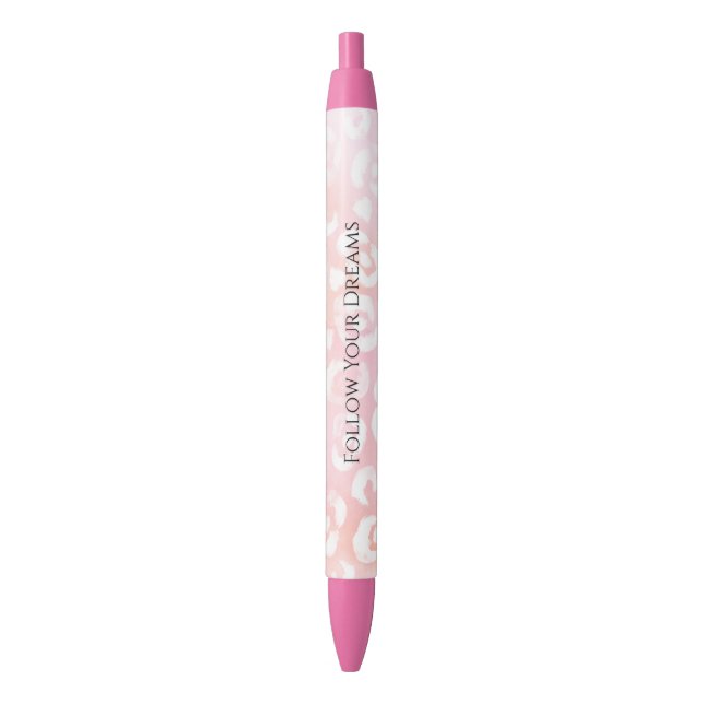 Girly Blush Pink White Leopard Animal  Black Ink Pen (Front Vertical)
