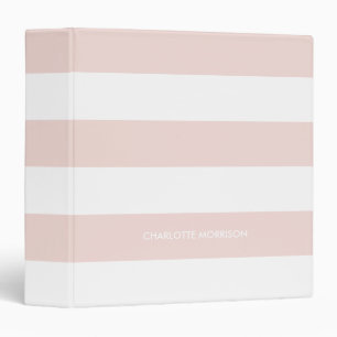 Girly blush pink white stripes custom name modern binder