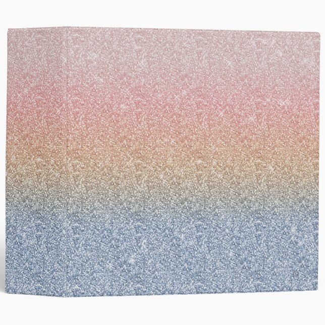 Girly Blush Rose Gold Blue Ombre Glitter Sparkles Binder (Front/Spine)