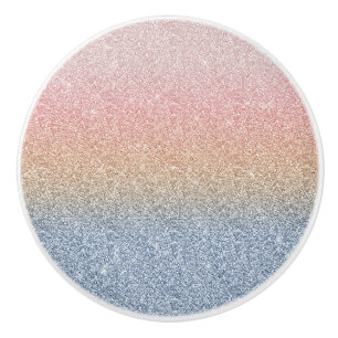 Girly Blush Rose Gold Blue Ombre Glitter Sparkles Ceramic Knob