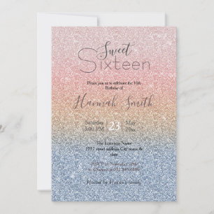 Girly Blush Rose Gold Blue Ombre Glitter Sparkles Invitation