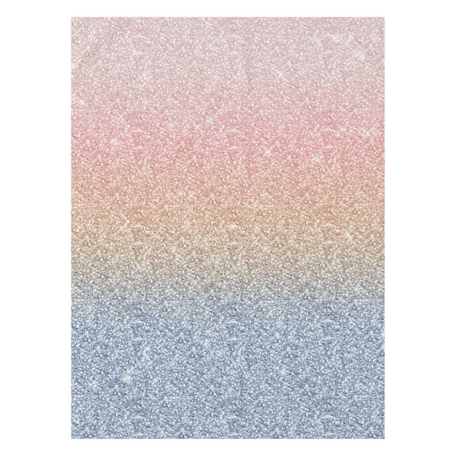 Girly Blush Rose Gold Blue Ombre Glitter Sparkles Tablecloth (Front)
