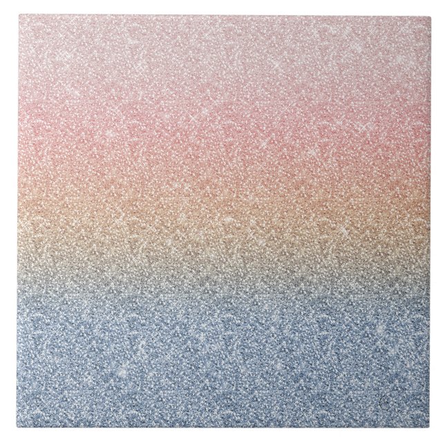 Girly Blush Rose Gold Blue Ombre Glitter Sparkles Tile (Front)