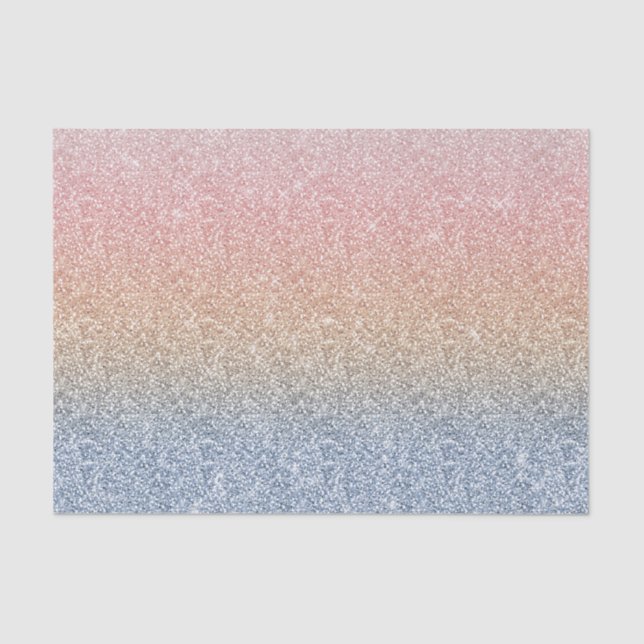 Girly Blush Rose Gold Blue Ombre Glitter Sparkles Tissue Paper (Front)