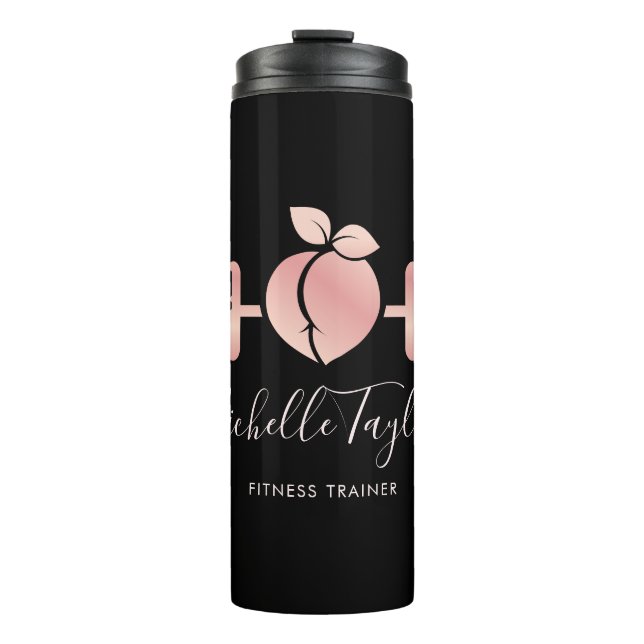 Girly Blush Rose Gold Fitness Trainer Business Car Thermal Tumbler (Front)