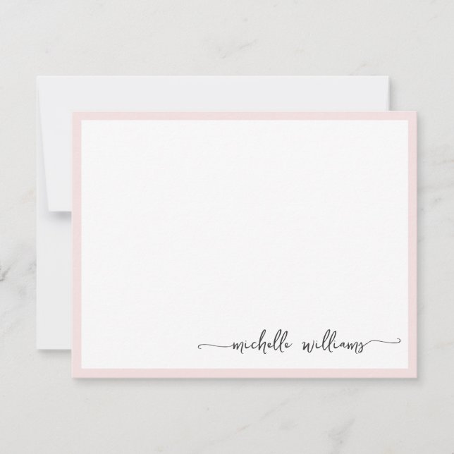 Girly Blush Stylish Monogram Name Signature Script Card (Front)