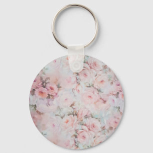 Girly blush tones pink boho country floral keychain