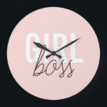 Girly blush typography script girl boss large clock<br><div class="desc">Girly blush typography script girl boss</div>