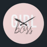 Girly blush typography script girl boss large clock<br><div class="desc">Girly blush typography script girl boss</div>