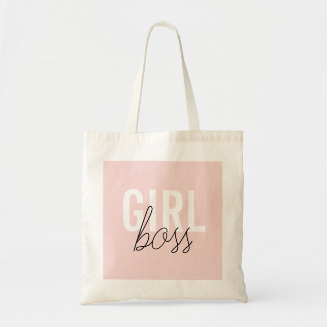 Girly blush typography script girl boss tote bag (Front)