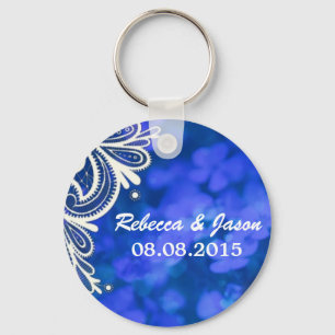 Girly bohemian chic blue floral white lace keychain