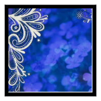 Girly bohemian chic blue floral white lace