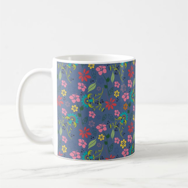 Girly Bohemian Flowers Slate Blue Coffee Mug (Left)