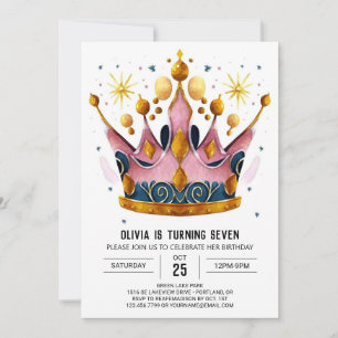 Girly Bohemian Princess Crown Birthday Invitation