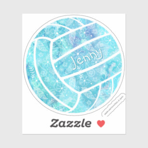 girly boho feathers doodle turquoise volleyball