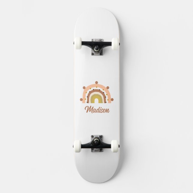 Girly Boho Rainbow Pastel Muted Pink Personalized Skateboard (Front)
