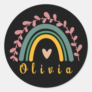 Girly Boho Rainbow with Personalized Name Classic Round Sticker