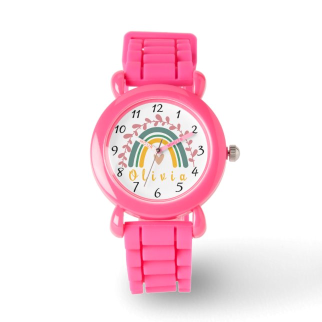 Girly Boho Rainbow with Personalized Name  Watch (Front)