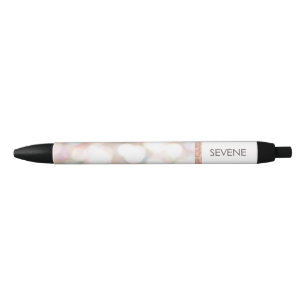 Girly Bokeh Rose Gold Sequin  Personalized Name Black Ink Pen