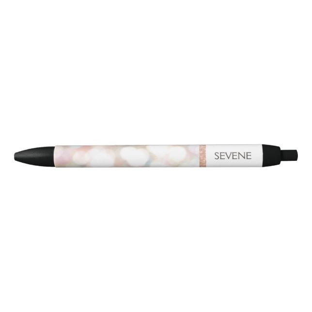 Girly Bokeh Rose Gold Sequin  Personalized Name Black Ink Pen (Front)