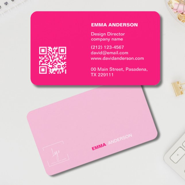 Girly Bold PINK Qr Code Professional Business logo Business Card (Creator Uploaded)