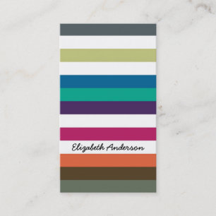 Girly Bold Rainbow Big Horizontal Stripes and Name Business Card