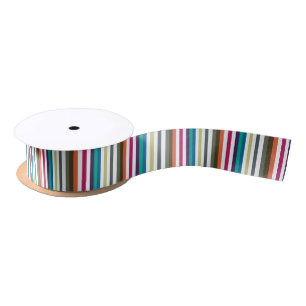 Girly Bold Rainbow Big Horizontal Stripes Pattern Satin Ribbon
