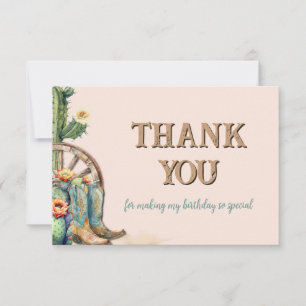 Girly Boots Western Pink Teal Cactus Thank You Card