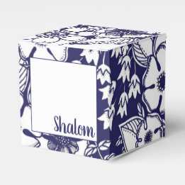Girly Botanical Shalom Blue White Garden Drawing Favor Box