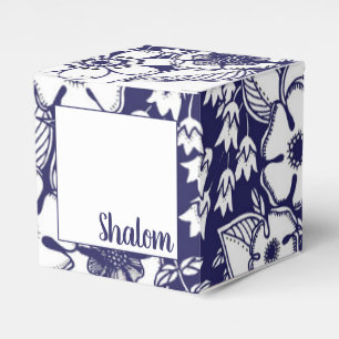 Girly Botanical Shalom Blue White Garden Drawing Favor Box