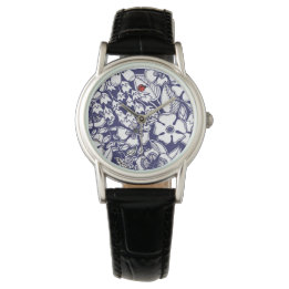 Girly Botanical Shalom Blue White Garden Drawing Watch